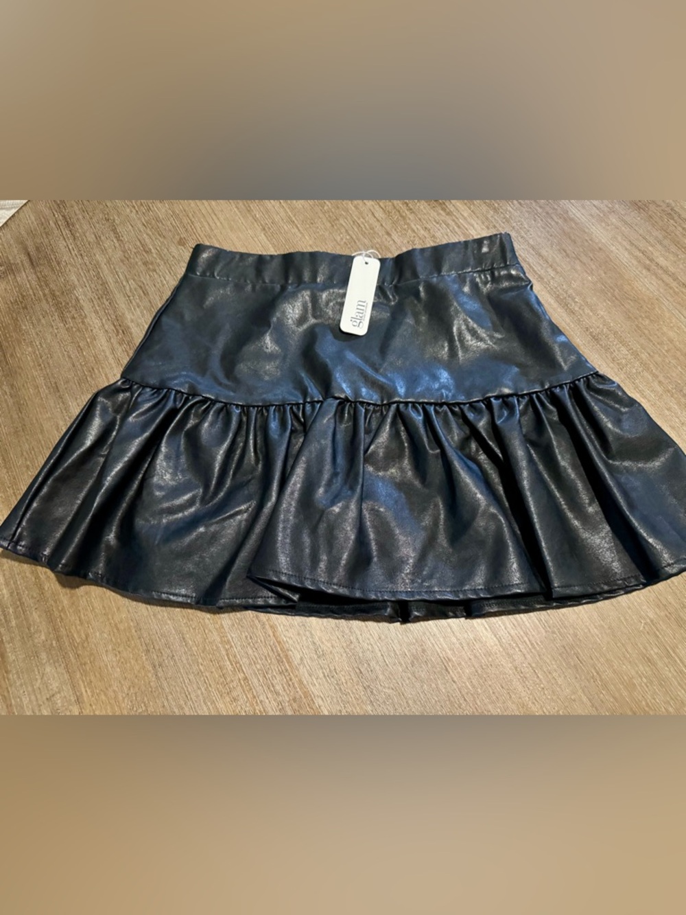 glam Black Faux Leather Ruffle Mini Skirt